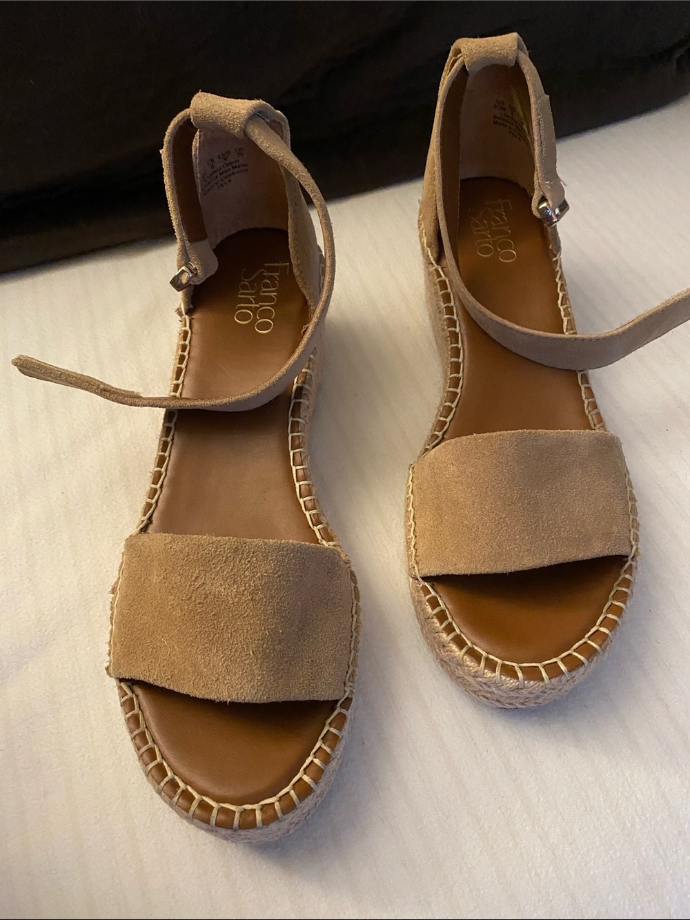 Franco Sarto Beige Suede Espadrille Ankle-Strap Sandals